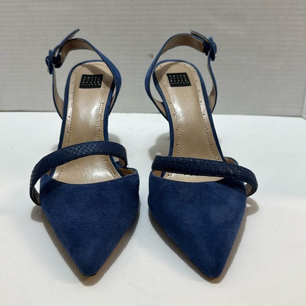 WHBM blue suede 4 inch heels pumps sz 9.5